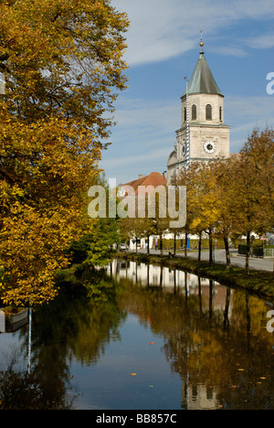 Ettlinger Bach, Bach vor Polling Abtei, ehemaliges Kloster der Augustiner Chorherren, Polling, Pfaffenwinkel, bis Stockfoto