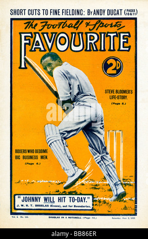 Sport Lieblings Johnny Douglas 1923 Magazin-Cover mit dem England Kricket Kapitän, die heute getroffen werden Stockfoto