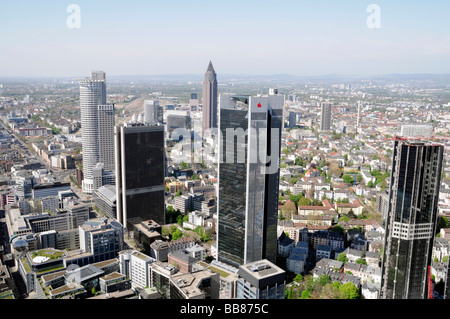 Frankfurts Skyline vom Maintower Aussichtsplattform gesehen zurück, Messeturm, DEKA Bank building, Bankenviertel, Frankfurt/Ma Stockfoto