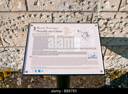 Tourist Trail-Info-Tafel - Preuilly-Sur-Claise, Frankreich. Stockfoto