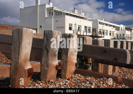 Häuser am Strand in Hove, England Stockfoto