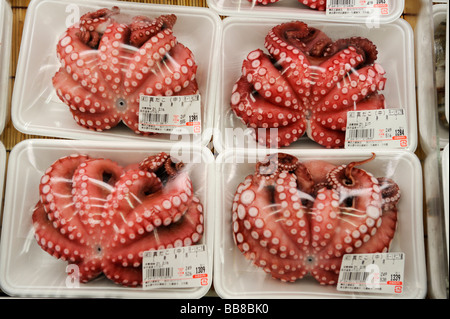 Verpackt Tintenfisch in einem Supermarkt, Tokio, Japan, Asien Stockfoto