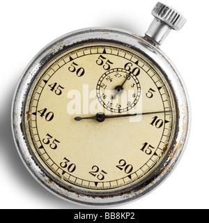 eine alte Stoppuhr auf weiß mit Beschneidungspfad Stockfoto