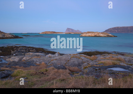 Sommaroy, Sommaroy Insel, Polarnacht, Winter, Tromso, Troms, Norwegen Stockfoto