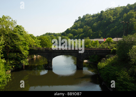 Alte Brücke über den Fluss Taff bei Taff gut in der Nähe von Cardiff, Südwales, U.K Stockfoto