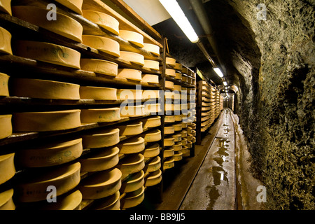 Gewürz-Lager von Käse Fontina Valpelline Italien Stockfoto