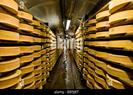 Gewürz-Lager von Käse Fontina Valpelline Italien Stockfoto
