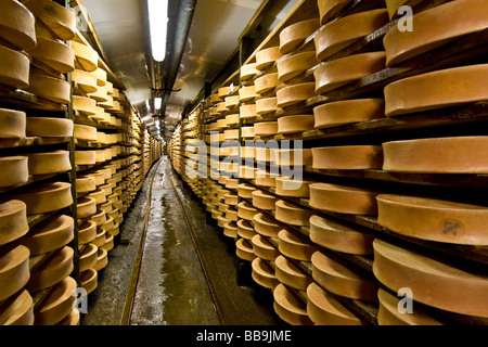 Gewürz-Lager von Käse Fontina Valpelline Italien Stockfoto