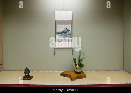 Blick auf Alkoven Platz im Speisesaal von Shinmei Sansou Gero Onsen Präfektur Gifu, Japan Stockfoto