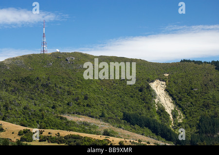 Erdrutsch und TV-Mast Mt Cargill Dunedin Otago Süd-Insel Neuseeland Stockfoto