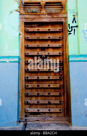 Jemen, Shibam, alten jemenitischen Holztür Stockfoto