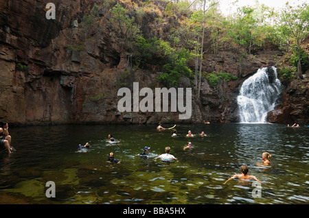 Schwimmer bei Florence Falls im Litchfield Nationalpark, Northern Territory, Australien Stockfoto