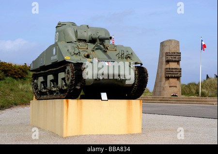 D-Day Sherman M4 Panzer General Leclerc von Saint Martin de Varreville französische Landung Strand Utah Beach Manche Normandie Frankreich des zweiten Weltkriegs Stockfoto