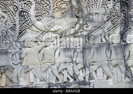 Relief in der dritten Runde Wand des Bayon, Angkor Wat, Kambodscha, Asien Stockfoto