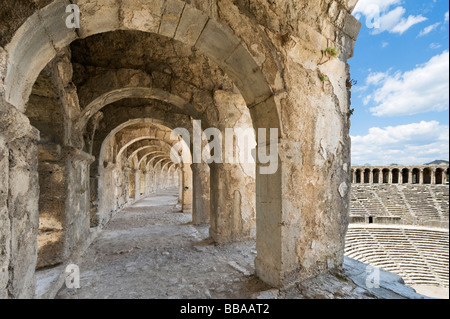 Die obere Galerie im alten römischen Theater von Aspendos, Mittelmeerküste, Türkei Stockfoto