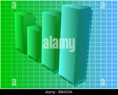 Drei d Balkendiagramm finanzielle Diagramm Abbildung über Quadratgitter Stockfoto