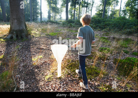 Junge mit Schmetterlingsnetz Stockfoto