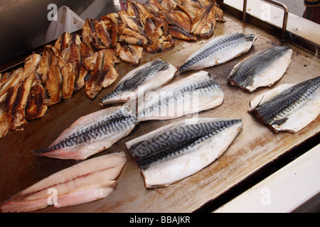 Istanbul Türkei Backfisch Stall zu verkaufen Makrelen Filets als Fast-Food Snack Sandwiches an der Uferpromenade in Eminönü Stockfoto