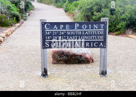 Schild mit Cape Point am meisten westlichen Südspitze des afrikanischen Kontinents Stockfoto