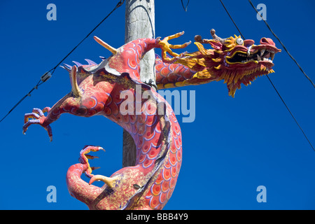 Seattle WA Pole Drachen bewacht die International District Stockfoto