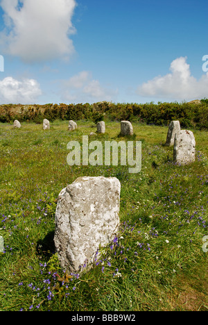 Seilfahrt un, Steinkreis in der Nähe von st.buryan in West Cornwall, Großbritannien Stockfoto