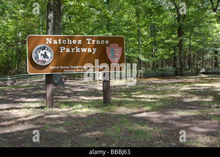 Natchez Trace Parkway Eingang Zeichen, Tennessee, USA. Stockfoto