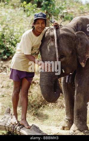 Vietnam, Ban Dong, zentralen Hochland, Mann mit Elefanten Stockfoto