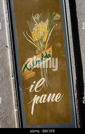 Melden Sie außen Bäckerei, Bergamo, Italien Stockfoto