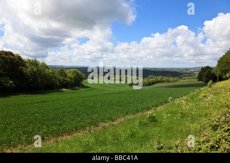 Blick über die rollenden Kent Landschaft in der Nähe von West-Peckham in Richtung Sevenoaks und Tonbridge Stockfoto