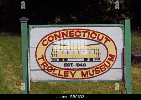 Ein Schild vor dem Connecticut Trolley Museum in East Windsor. Stockfoto