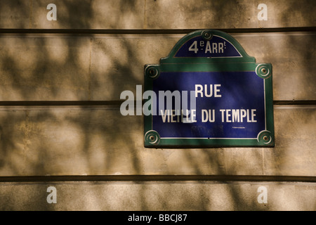 Straße Zeichen Rue Vielle du Temple Marais Paris Frankreich Stockfoto