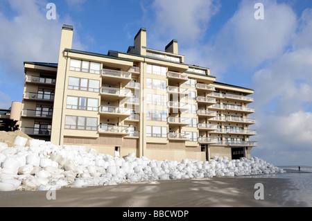 Sandsäcke zum Schutz Wild Dunes Resort vom Strand Erosion auf Isle of Palms, South Carolina Stockfoto