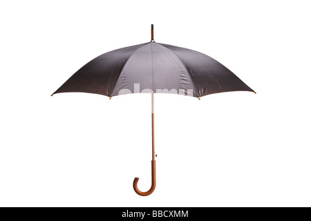 Schwarzen Regenschirm isoliert auf weißem Hintergrund Stockfoto