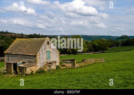 Eine Scheune mit Blick auf eine Landschaft des Peak District Stockfoto