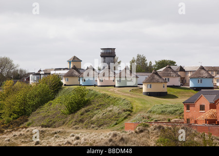 UK England Norfolk Winterton am Leuchtturm über Hermanus Ferienhäuser Stockfoto