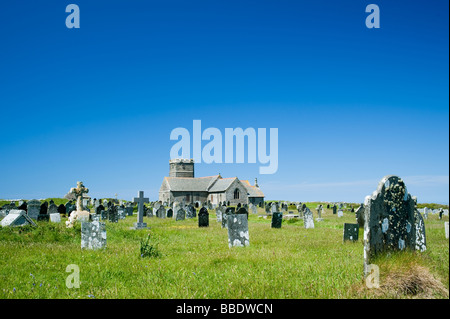 St Materiana Kirche und Friedhof auf der Klippe in Tintagel Stockfoto