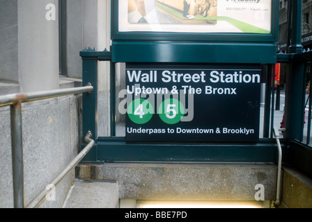 Wall Street u-Bahn-Eingang in New York am 24. Mai 2009 Richard B Levine Stockfoto