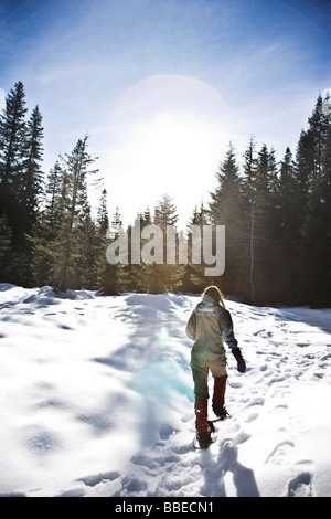 Frau, Schneeschuhwandern Stockfoto