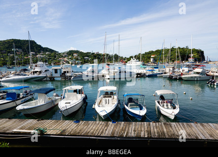 Antillen Karibik Grenada St George Peter de Savary Marina Entwicklung von Port Louis vom Yacht Club. Boote vertäut am Steg Stockfoto