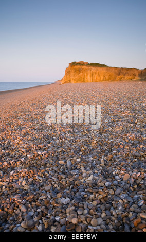 Weybourne Kiesstrand und Klippe Stockfoto