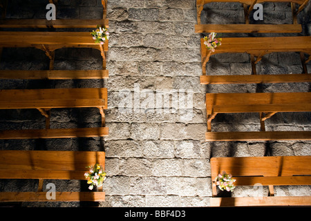 Kapelle Bänke von oben - La Cienega Hotel - Cotopaxi, Ecuador Stockfoto