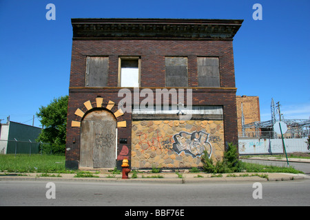 Altes Gebäude in Detroit Michigan USA vernagelt Stockfoto