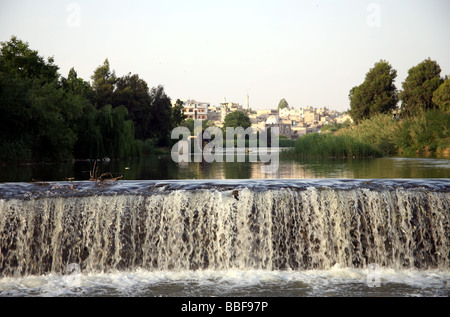 Syrien-Hama Wasserräder, Noria am Fluss Orontes Stockfoto