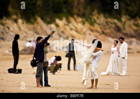 China Zejiang Provinz, Zhoushan Insel Hochzeitsfotografie. Stockfoto