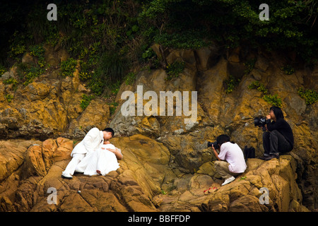 China Zejiang Provinz, Zhoushan Insel Hochzeitsfotografie. Stockfoto