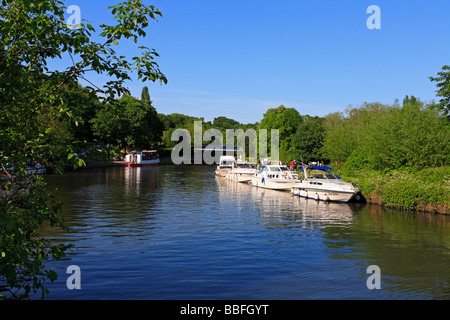 Boote auf dem Fluss Don in der Nähe von Sprotbrough Lock, Doncaster, South Yorkshire, England, UK. Stockfoto