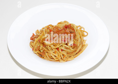 Linguine mit Chili und Krabbenfleisch Stockfoto