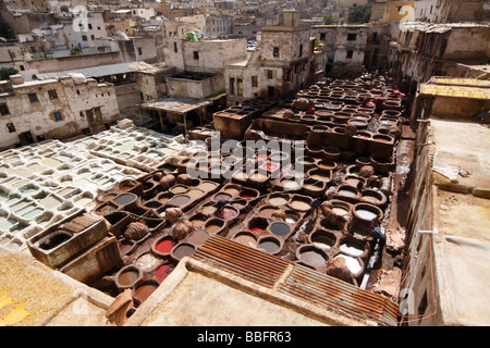 Afrika, Nordafrika, Marokko, Fes, Fes el Bali, alte Fes, Medina, Altstadt, mittelalterliche traditionellen Gerbereien, The Chouara Gerberei Stockfoto