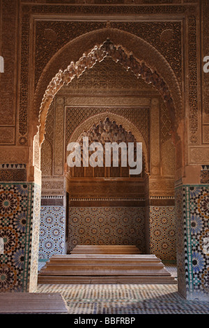 Afrika, Nordafrika, Marokko, Marrakesch, untere Medina, Kasbah, Saadian Gräber, Innenraum, Mosaik Fliesen Stockfoto