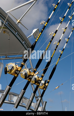 Angelruten und Rollen. Stockfoto